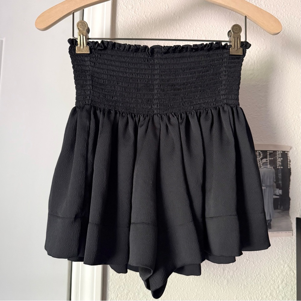 KOCH black‎ smocked high waist pull on shorts